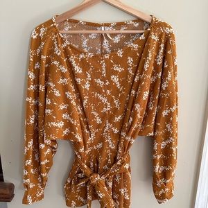 Anthropologie gold blouse with tie waist